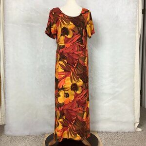 Jams World Brown, Yellow, Orange Golden Floral Short Sleeve Maxi Dress M